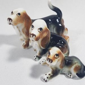 Vintage Miniature Basset Hound DOG Figures Bone China Figurines Japan